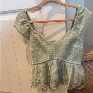 Hollister Light Green Smocked Blouse